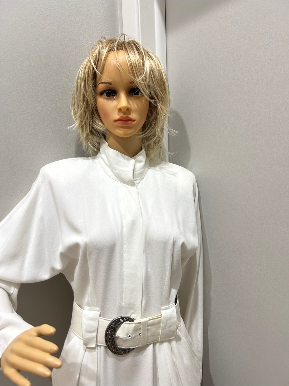 Vintage Rabbit Rabbit Rabbit White Midi Dress with Belt - Picture 3 of 4